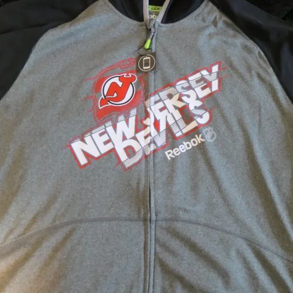 NWT New Jersey Devils Grey Full Zip Reebok Warm Up Hoodie - Discontinued - XXL